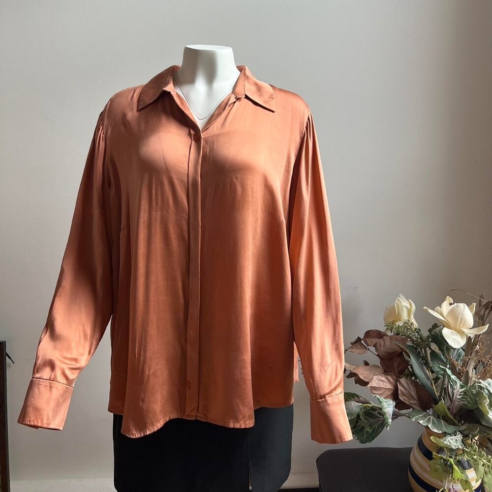 Women's Vintage Metallic Orange Silk Dress Shirt